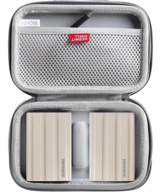 허밋쉘 하드 여행용 케이스 삼성 T7 쉴드 2TB 1TB 4TB 휴대용 SSD USB 3.2 Gen2 외장 솔리드 스테이트 드라이브 검정색 2개 드라이브용, Case for 2 Hard Drives_Grey, 1개