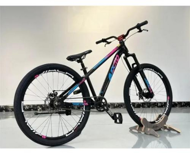 산악자전거 MTB 입문용 자전거 경량 산악 싱글 스피드 유압 디스크 브레이크 더트 스루 액슬 고탄소강 다운힐 인치, 2) black purple yellow - 26-in, 1개, 없음