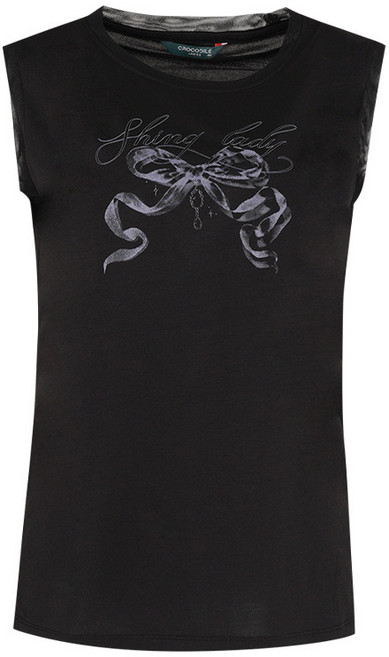 크로커다일레이디 크로커다일레이디 리본 아트웍 에리 메쉬 민소매 티셔츠_CLEMTS904