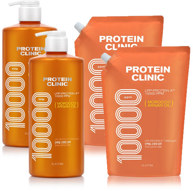 엘라스틴 프로틴클리닉 10000 샴푸 1L + 리필 900ml, 2개, 1.9L