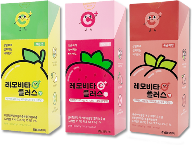 경남제약 레모비타플러스정 레몬맛+딸기맛+복숭아맛 세트 어린이건강간식, 1세트, 360정