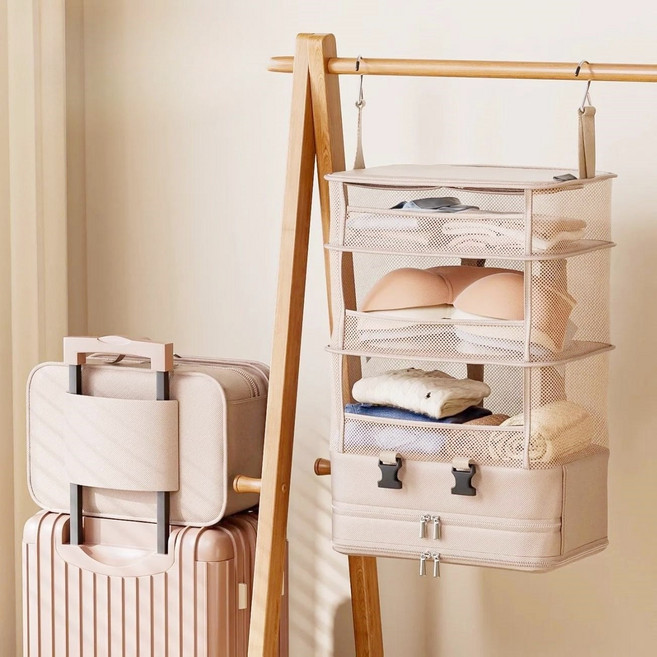 여행용 수납 압축 파우치 걸이형 정리함 속옷 의류 압축 정리 공간나눔 행백 5단