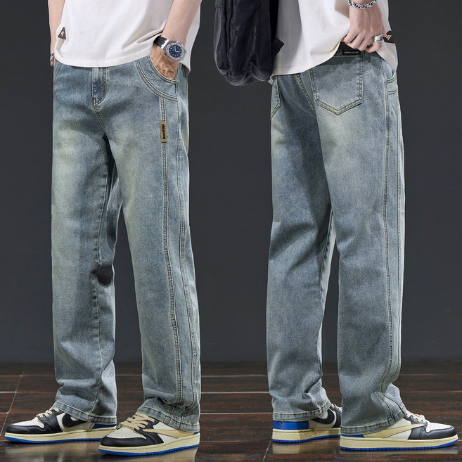 wassup 남자 청바지 봄여름용 스판 일자핏 통바지 베이직 와이드청바지