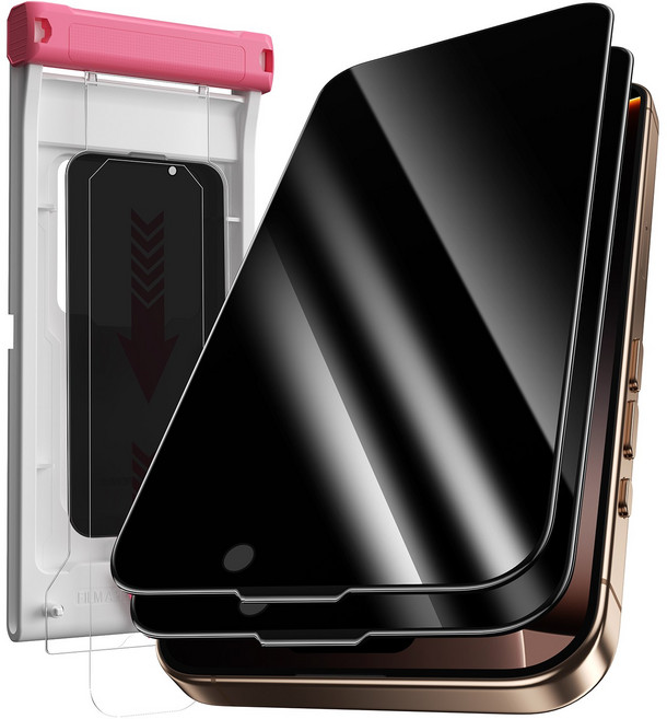 hoerrye 360도 사생활보호 풀커버 강화유리 지문방지 9H 곡면 강화유리 아이폰 휴대폰 액정보호필름 + 가이드툴, 1세트