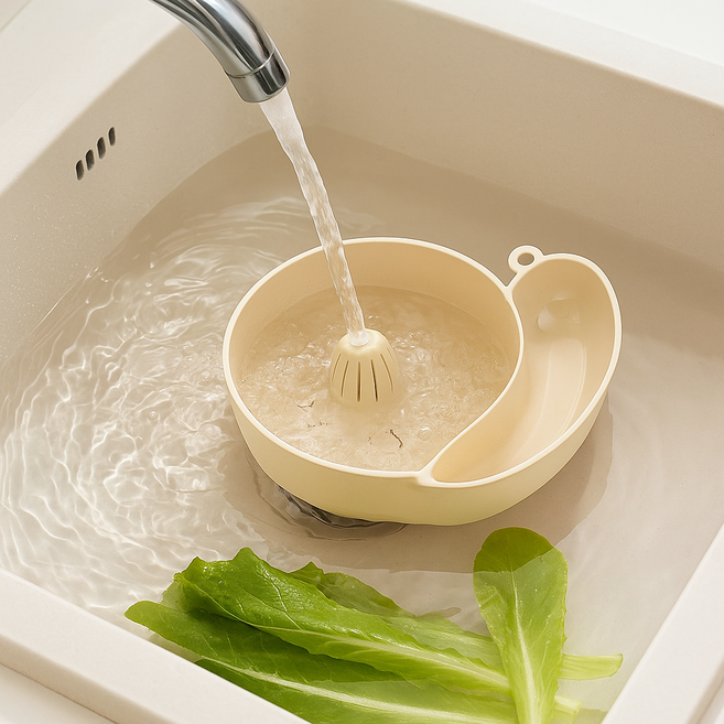 자동회전 달팽이모양 핸즈프리 야채 세척볼 1-2인용 샐러드 스피너, 아이보리, 1개