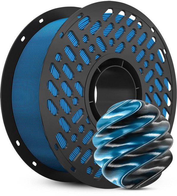 CaiLab 3D 프린터 필라멘트 PLA 실크 투톤 트리톤 멀티컬러 그라데이션 1.75mm 1kg 자연스러운 색상 전환 고품질 실크 질감 쉬운 출력 안정적인 라인 직경 1KG, 블루 블랙