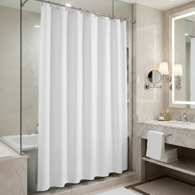 바이빈이 욕실 패브릭샤워커튼 방수, 1세트, 퓨어화이트