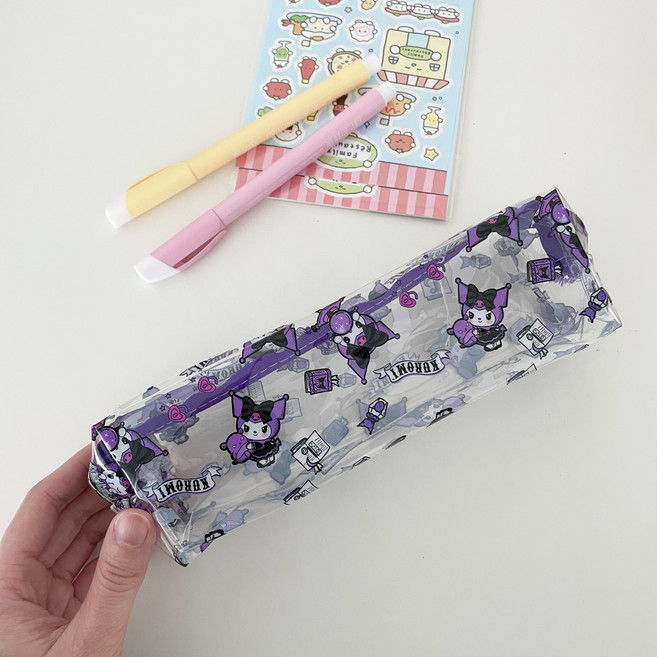 KT 산리오 필통 투명 PVC 파우치, 1개, 퍼플