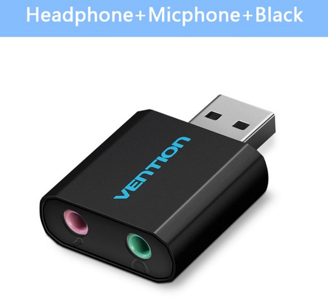 컴퓨터PC Vention-USB 사운드 카드 USB 인터페이스 헤드폰 어댑터 마이크 스피커 노트북 PS4 컴퓨터 외부, 협력사, 검정