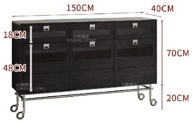 사이드보드 스테인리스스틸 팬트리 캐비닛 에우셉, 블랙 (유리문) 150x40x90cm