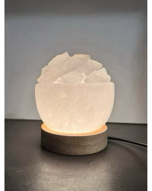 迷你鹽燈 小夜燈, 聚寶盆（稀少白）配插座款