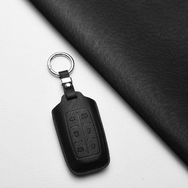 제네시스 차량용 키커버 (G70/EQ900/G80/G90/GV70/GV80 호환) - 고급 양가죽 내구성, 제네시스 B6 타입(6버튼), 매트 블랙