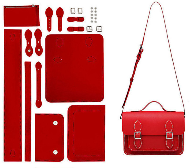 올유니드 DIY가방 사첼백 숄더백 가죽가방만들기 가죽공예키트 핸드메이드, 레드, 1개