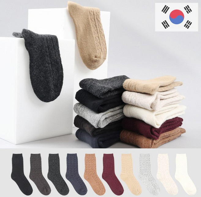 49년양말장인 국산 여성용 따뜻하고 부드러운 울 꽈배기 무압박 임산부 양말 5켤레 세트