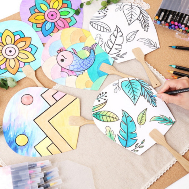 [핸즈스토어] 민화 평부채(입문형) 9종 /부채만들기 전통 색칠 공부 방과후 교실, 민화 평부채 - 부엉이 한마리