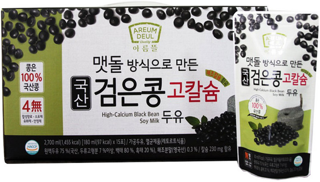 아름뜰 (국산콩100%) 국산 검은콩 고칼슘 두유 45팩 ( 4 무첨가 ), 45개, 180ml