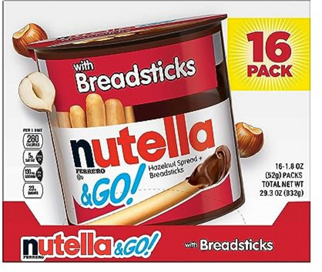 누텔라 앤 고 스프레드 (브레드스틱 포함) 1.8 온스 (16개 묶 Nutella and Go Spread With Breadsticks 1.8 Ounce (Pack of 16, 1개, 52g