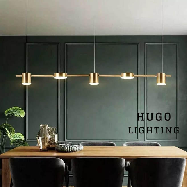 雨果燈飾 LED 一字型中島燈 5燈 餐吊燈, 黃光 / 220V