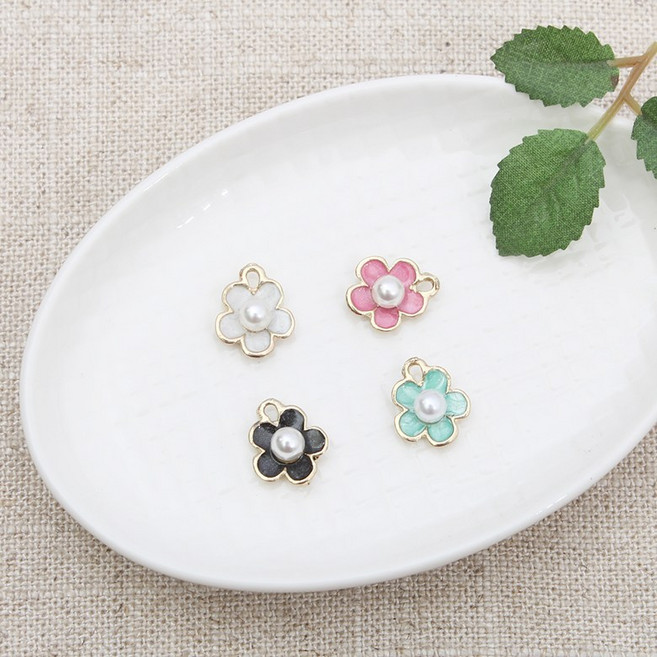 메탈 진주꽃 에폭 팬던트 참장식, 03. 블랙, 1개