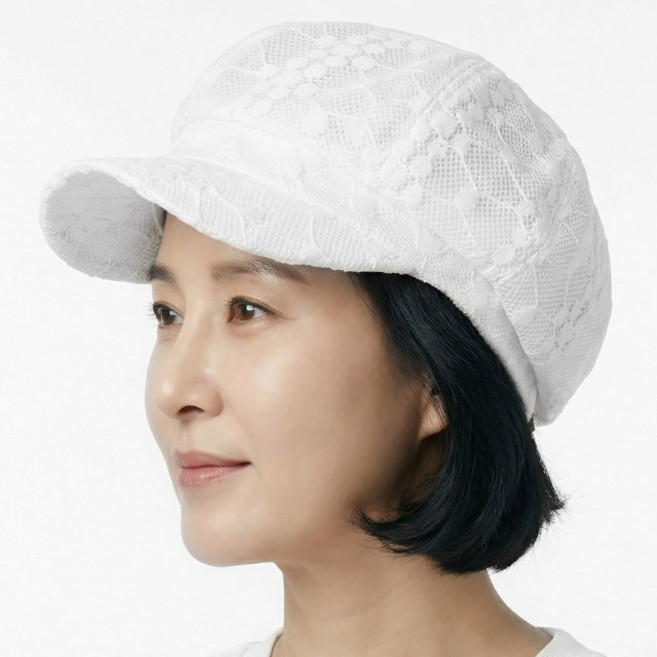 여름 팔각모 클래식 그라데이션 햇 중년여성 모자 화려한 레이스 큐빅 망사 플라워 빵모자