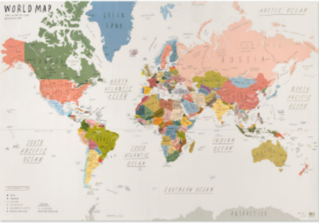 제로퍼제로 월드맵 포스터 영문 세계지도 베이지