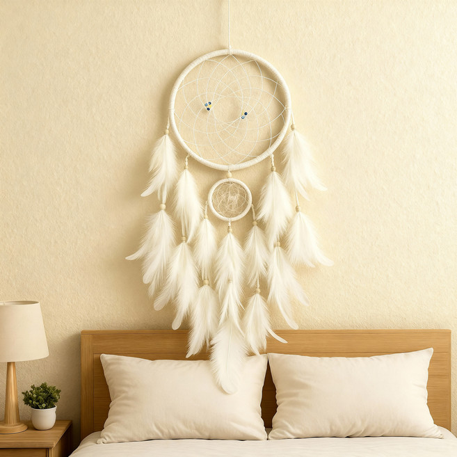 더웅 마음안정 깃털 드림캐쳐, 화이트
