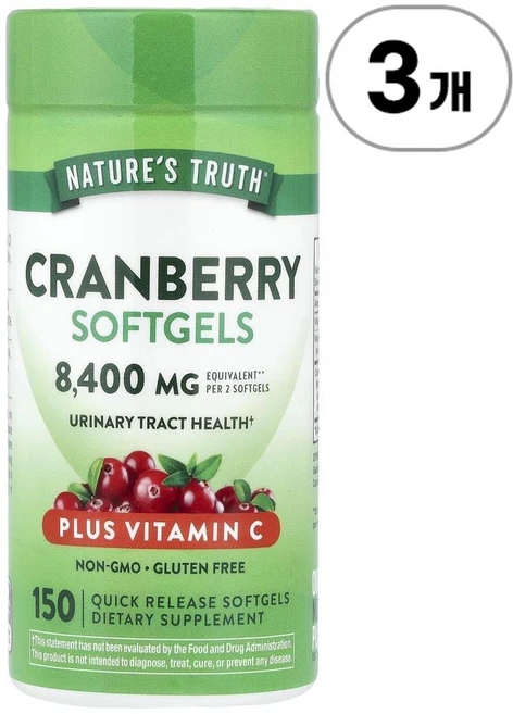 네이처스 트루스 크랜베리 플러스 비타민 C Nature's Truth Cranberry Softgels Plus Vitamin C 150정, 3개 - 쿠팡