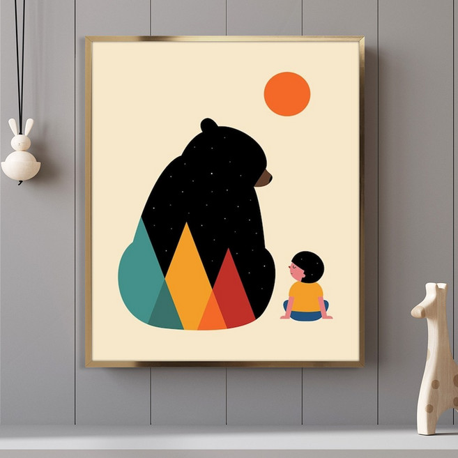 세잔느화실 아기방 홈 카페 인테리어 캔버스 메탈 그림액자 42종 01.밤하늘 별빛곰, 26x21cm, 골드액자