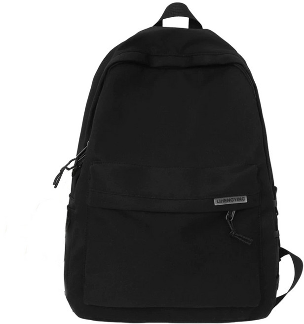 LIHENGYING 日韓風後背包 大容量多隔層防潑水 大學生書包 簡約, 黑色