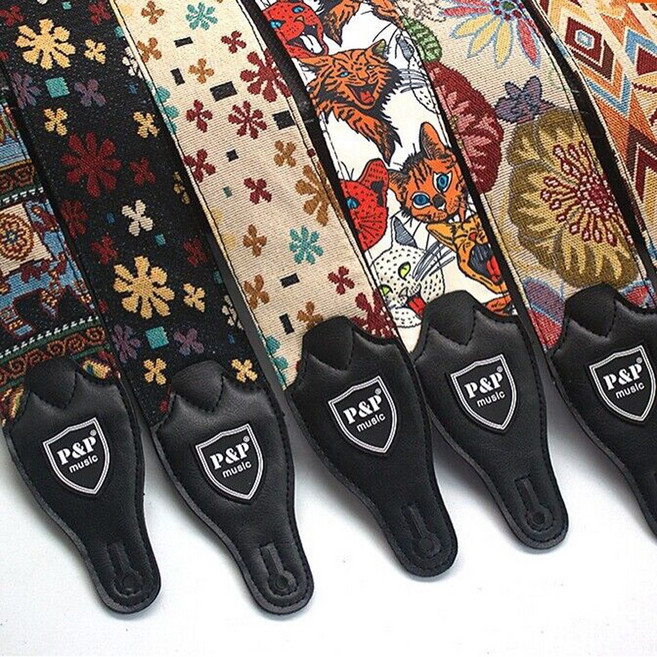 Ptype 기타스트랩 멜빵 5종 일렉 베이스 통기타 우쿨렐레, 선택2.검은색꽃자수, 1개