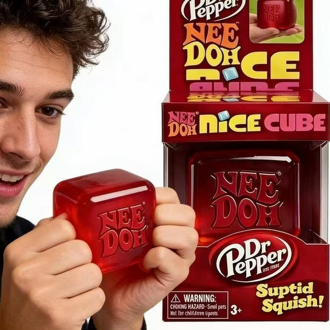 NEE DOH Dr Pepper 方塊解壓玩具 蘇打糖冰塊造型, 1個, Needoh-同款可樂色捏捏樂