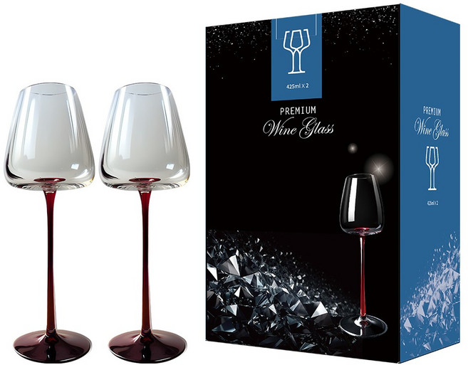 샴페인잔 1세트(2개입) 프리미엄 와인잔 선물패키지 핸드메이드 수제 레드타이 와인잔 크리스탈 화이트 집들이, 2개, 425ml