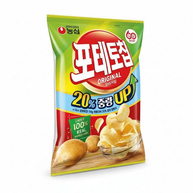 농심 포테토칩 오리지널(증량팩/132g) 5개, 132g