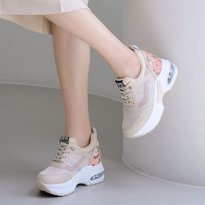 에스유니 9cm 에어쿠션 여성 키높이 통굽 스탠딩화 운동화 치어리더 신발