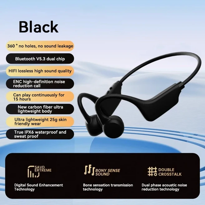 골전도 헤드폰 IPX8 방수 MP3 32GB 블루투스 5.4 스포츠 (수영 러닝용 마이크 포함) 2026년 신제품, 02 Black