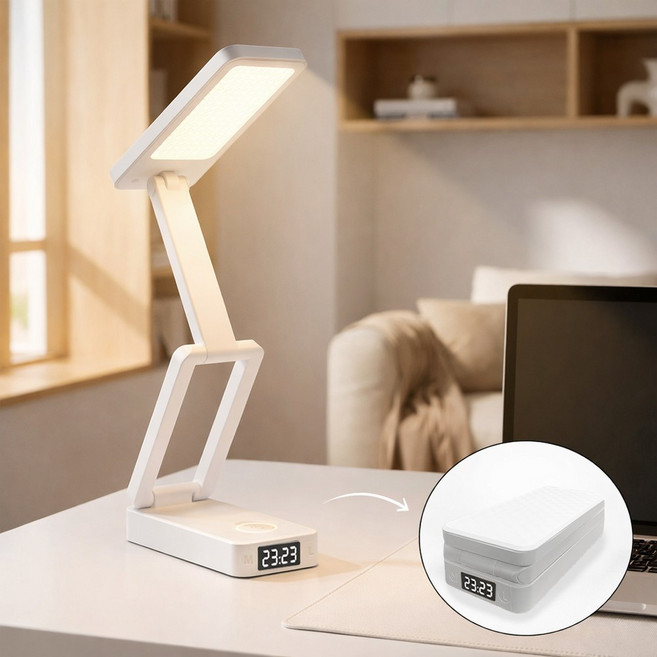 Keebright LED 책상 스탠드 접이식 터치식 3단 조광 각도조절 학습용 독서등, 무선 충전형