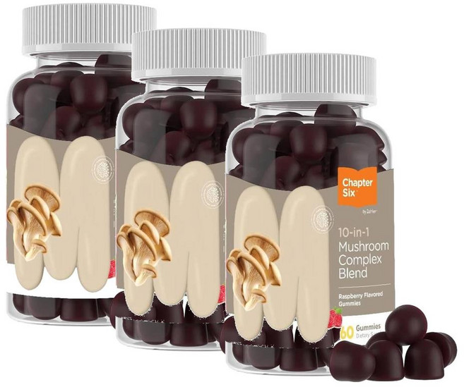 자일러 10종 머쉬룸 컴플렉스 블랜드 버섯 추출물 라즈베리맛 구미 Zahler Mushroom Complex, 60정, 3개