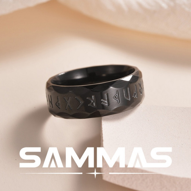 SAMMAS 盧恩符文戒指 古銀 復古做舊 鈦鋼戒指 個性 北歐維京古文 嘻哈 哥德式 復古泰銀 指環