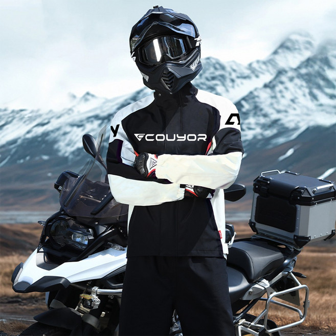 couyor 오토바이우비 바이크우비 자전거우의 상하의세트, 블랙화이트