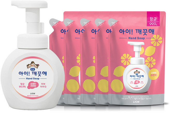 아이깨끗해 핸드워시 레몬 250ml용기x1개+200ml리필x5개, 1개