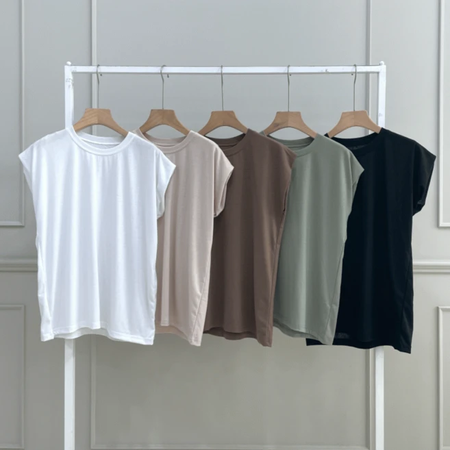 로미홀리 부들 찰랑 편한 라운드 유 넥 민소매 티셔츠 S105 - 쿠팡