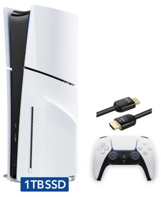 PlayStation 5 슬림 디스크 (1TB SSD 저장 장치 무선 듀얼센스 컨트롤러 포함) - PS5 게임 시스템 화이트 (리퍼비시) [비디오 게임]