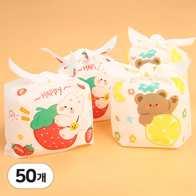 사탕포장 주머니 선물 보자기 비닐백 양말 액세서리 구디백, 딸기레몬, 50매