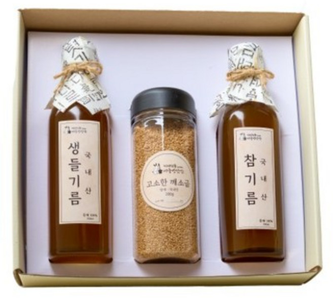 3종 저온압착 국산 참기름 선물세트 350ml 200g 추석 명절 선물세트 답례품, 1개