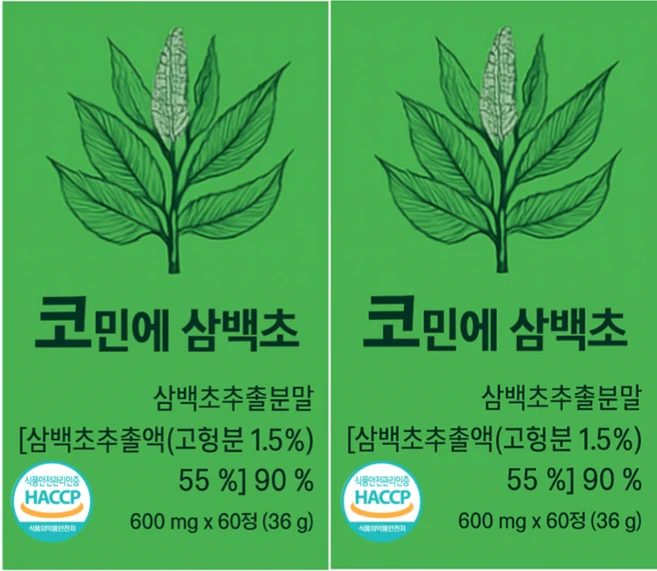 삼백초추출물 비염 삼백초추출물식약청인증 국내산 삼백초추출분말, 2개, 60정 - 쿠팡