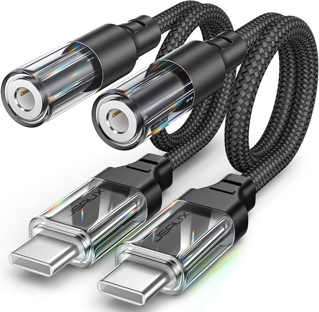 JSAUX C타입 3.5mm 이어폰 투명 변환젠더 통화가능 HIFI음질 스마트 DAC칩, 2개, 블랙, 0.18m