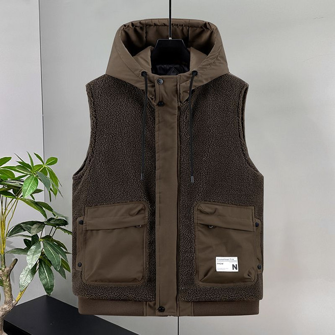 남성 뽀글이 후드 패딩 조끼 베스트 루즈핏 따뜻한 빅포켓 민소매 패딩 자켓 코트