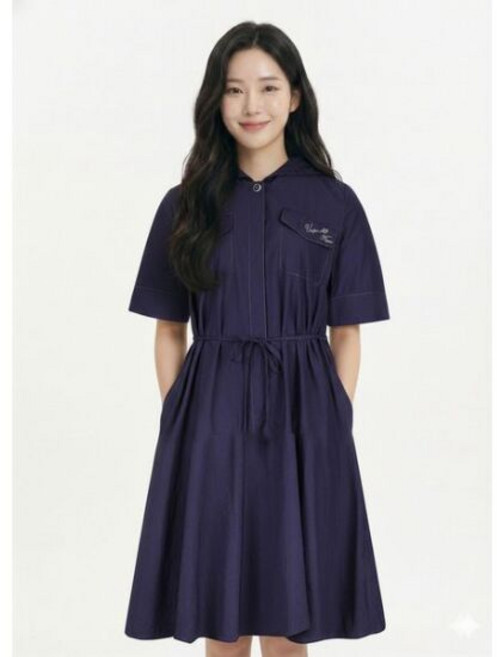 크로커다일레이디 네이비 후드 포인트 데님 롱 원피스 CLCMOP105