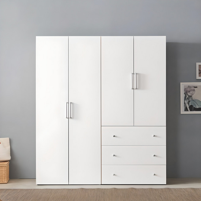 바로방가구 애쉬 옷장 A세트 1600 장롱 수납 원룸 학생 서랍 작은방 드레스룸, 화이트