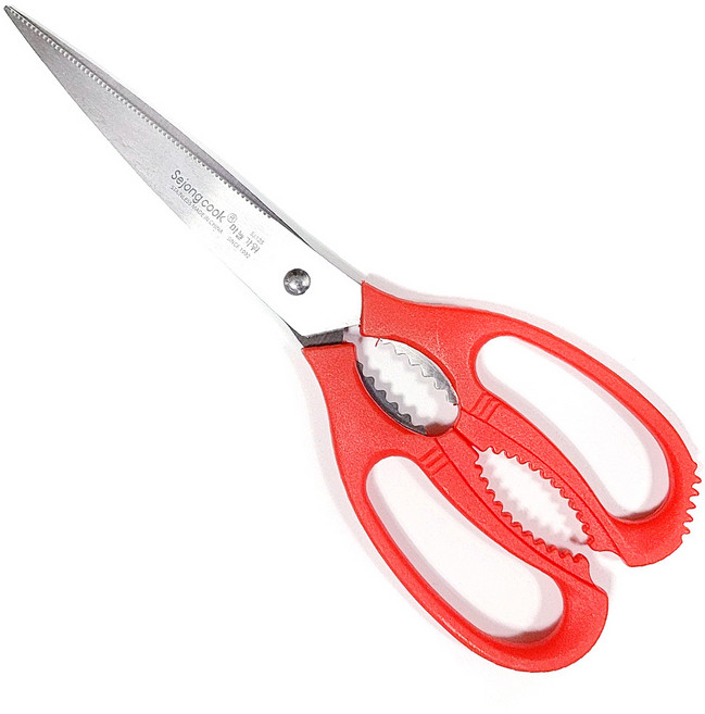 세종쿡 마늘가위 SJ125 10개-벌크 업소용 식가위 고기가위 갈비 삼겹살 식당용가위 병따개 겸용, 1개, 랜덤발송